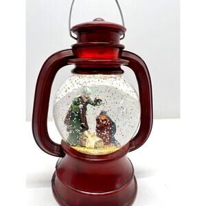 Transpac LED Christmas Nativity Scene Red 7.75 Inch Acrylic Water Globe Lantern